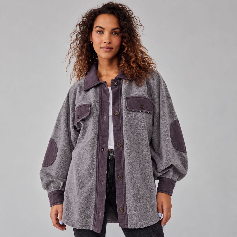 We The Free People Ruby Jacket Oversized Shacket Washed Black Charcoal L Grunge